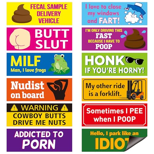 BkeeCten 12pcs Funny Car Magnet Prank Magnetic Bumper Decals for Adult Waterproof Car Hilarious Bumper Sticker Reusable Joke Funny Bumper Warming Sign for Car Truck Vehicle