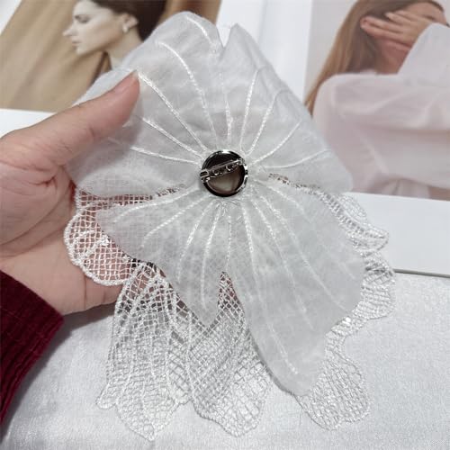 Image of Lacy Fabric Flower Brooch Pin for Women Girls Fashion Dainty Organza Big Beaded White Corsage Boutonniere Brooches Lapel Pins Delicate Wedding Birthday Holiday Dress Accessories Jewelry Gift