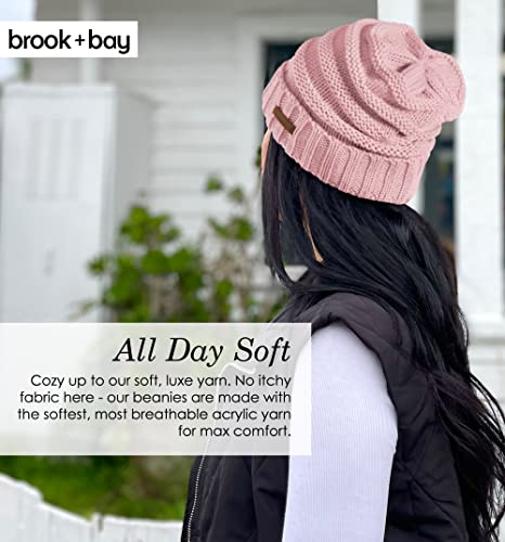 Brook + Bay Slouchy Beanie Winter Hat For Women - Slouch Oversized Large Baggy Cable Knit Hats - Warm & Cute Chunky Knitted Cap For Cold Weather - Stylish & Trendy Snow & Ski Beanies For Ladies Pink #TOP5