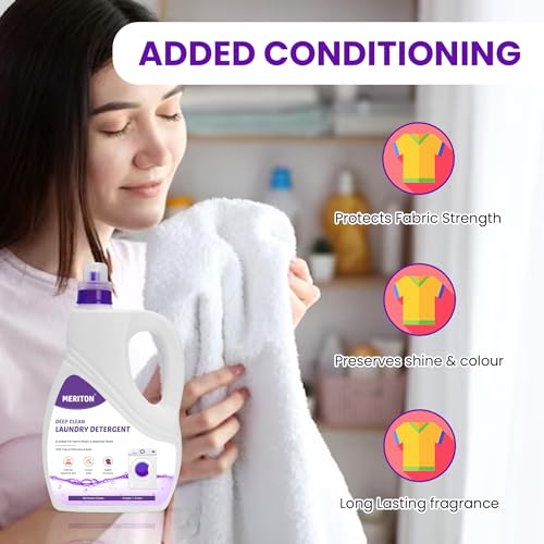 Image of Meriton Deep Clean Liquid Laundry Detergent 3L (Pack of 2) | Perfume & Dye-Free Formula | Tough on 15 Types of Stains | Gentle on Sensitive Skin | Suitable for Hand & Machine Wash