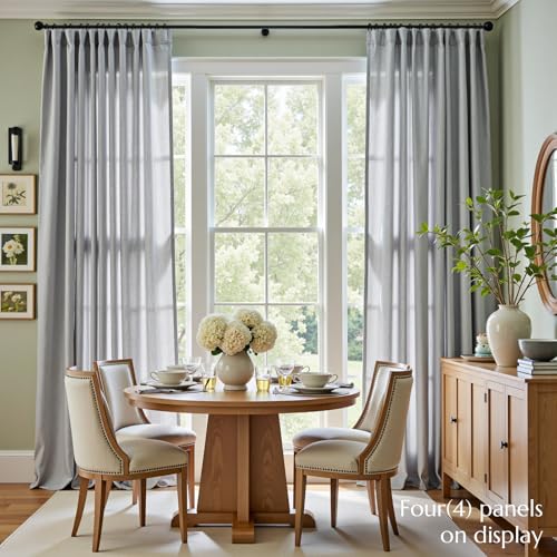 Image of jinchan Linen Curtains Light Filtering Back Tab 50x96 Inch 2 Panels Grey