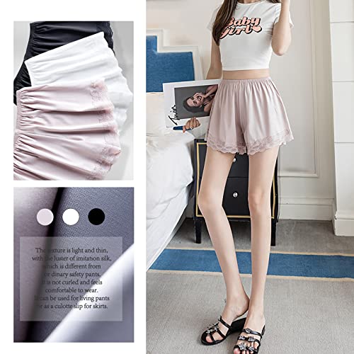 Eyndyn 3 Pieces Women Slip Shorts Lace Pettipants Half Slip Culotte Shorts Split Skirt (As1, Alpha, M, Regular, Regular, Black White Pink, M) #TOP2