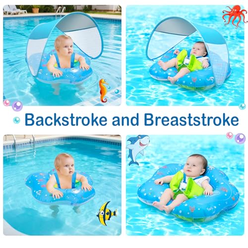 Baby Pool Float with Canopy,UPF50+ Sun Protection, Anti-Flip Double Air Chambers,Infants & Toddlers Swimming Water Float with Safety Seat, 2-in-1 Backstroke& Breaststroke, Suitable for 3-36 Months — view 4
