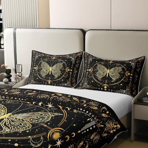 Homemissing Butterfly 100% Cotton Duvet Cover Kids Sun Moon Bedding Set Black Gold Comforter Cover Set Double Size for Women Men Solar System Bedspread Cover - Image 4