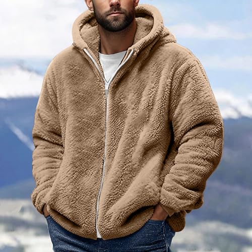Mens Fleece Jacket Sherpa Lined Zip Up Hoodie – Warm Plush Winter Coat Casual Soft Outerwear for Cold Weather Fall2