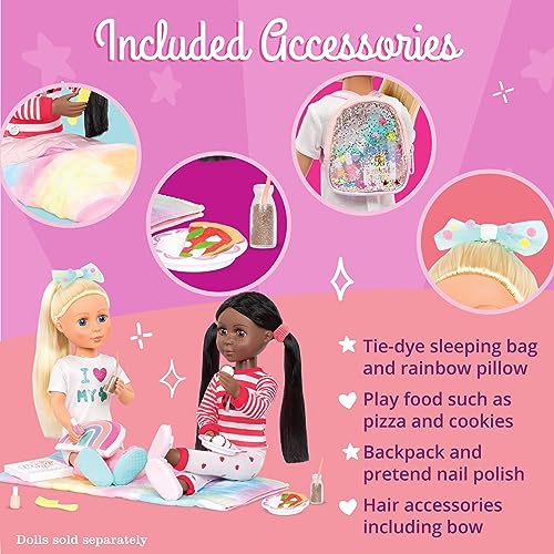 Glitter Girls – 14-Inch Doll Accessories – Sleepover Party & Backpack Set – Tie – Dye Sleeping Bag, Rainbow Pillow & Pizza Play Food – 3+ Years– Children’s Toys3