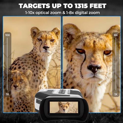 Image of WOSPORTS 4K Night Vision Goggles - 1315FT Detection, Dual Zoom (10X Optical + 8X Digital), 3 inch Screen, Rechargeable, 32GB TF Card - Perfect for Wildlife, Photo & Video, Black /White