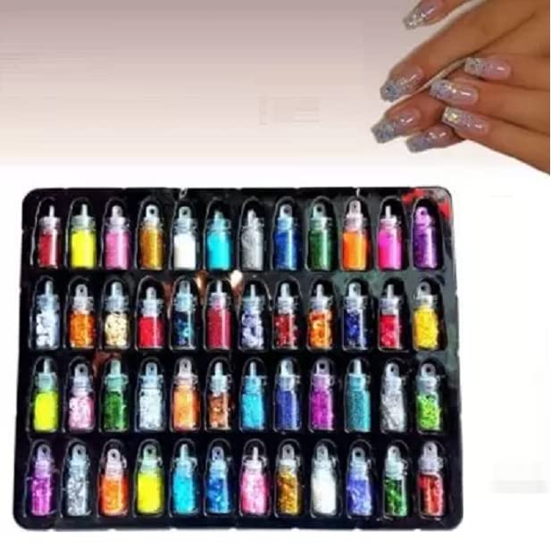 48 Pcs Glass Bottles 3D Nail Art Set. Glitter Sequins Rhinestones (Multicolor)-image-35