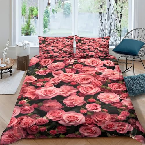 Parure de lit de luxe motif roses en impression 3D microfibre de qualité - 4