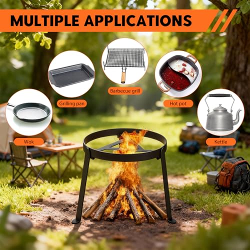 Zenselect Pfannenknecht für Lagerfeuer, Grillrost für Feuerschale, Klappbar Camping grill, Hochtemperaturbeständiges Dreibein BBQ Gestell für Camping mit Aufbewahrungsbeutel