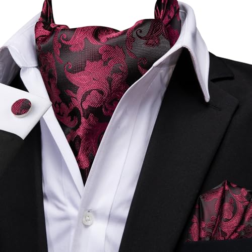 Image of Dubulle Paisley Floral Ascot for Men Self Tie Mens Cravat and Pocket Square Cufflinks Wedding