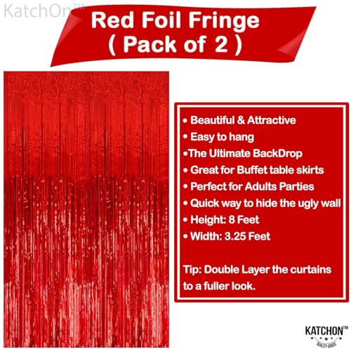 Image of KatchOn, XtraLarge Red Streamers Backdrop - 3.2x8 Feet, Pack of 2 | Red Fringe Backdrop for Hibachi Party Decorations, Cherry Party Decorations | Foil Fringe for Birthday, Carnival, Casino Theme Party