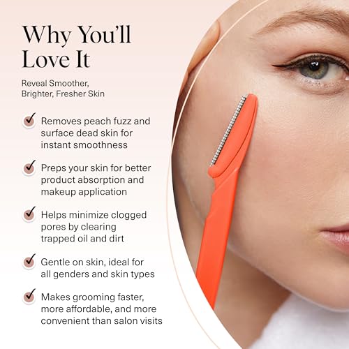 Kitsch Dermaplane Razor for Women Face - Face Razors for Women and Men - Eyebrow Trimmer, Shaver, Recycled Plastic Dermaplaning and Skin Care Tool - Coral, 6 pcs - 4
