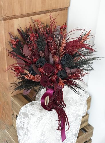 Bouquet de boda preservado Black/Red Pampas 9in miniatura 5