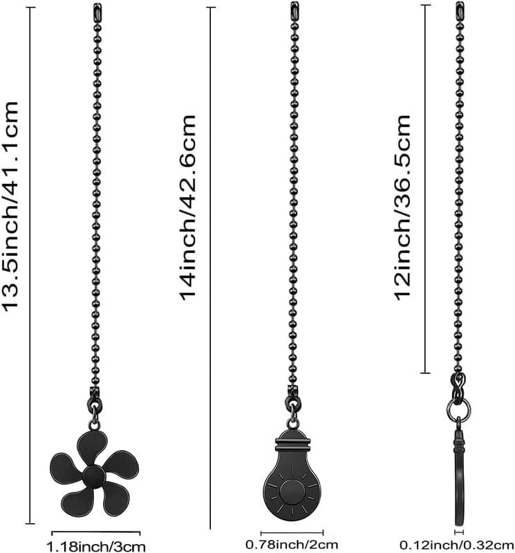 4pack Pull Chains for Ceiling Fans and Lights, 12" Fans and Light Pattern Ceiling Fan Pull Chain Extender, Black
