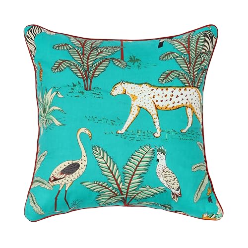 Image of Navy Blue 16x16 inch Cushion Covers Set of 5 Forest Theme Printed Cotton Cushion Covers for Sofa Decorations