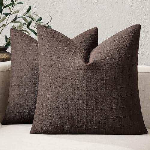 ZeeMart Artisanal Grid Throw Pillow Covers, Chocolate 20x20 Inch