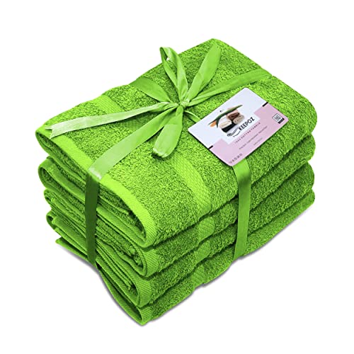 Keepoz 100% Cotton 27" X 54" (4 Pack) Bath Towels - Hand Towels - Cotton Towels - Super Soft Cotton Ring Spun, Super Absorbent (Green, 4 Pc Bath Towels) #TOP5
