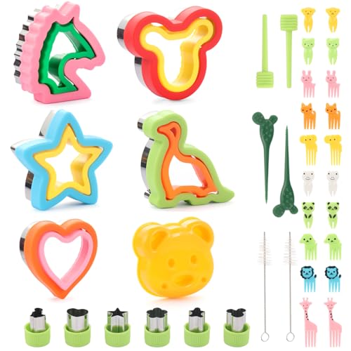 Juego de cuchillos para galletas para niños: 38 cuchillos de acero inoxidable para hornear y hacer pan, verduras y frutas, con dinosaurios, estrellas y corazones.