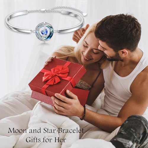TOUPOP Birthstone Bracelet for Women 925 Sterling Silver Moon and Star Bangle Bracelet Blue Circle Crystal Jewelry Birthday Christmas Gifts for Women Wife Girlfriend3
