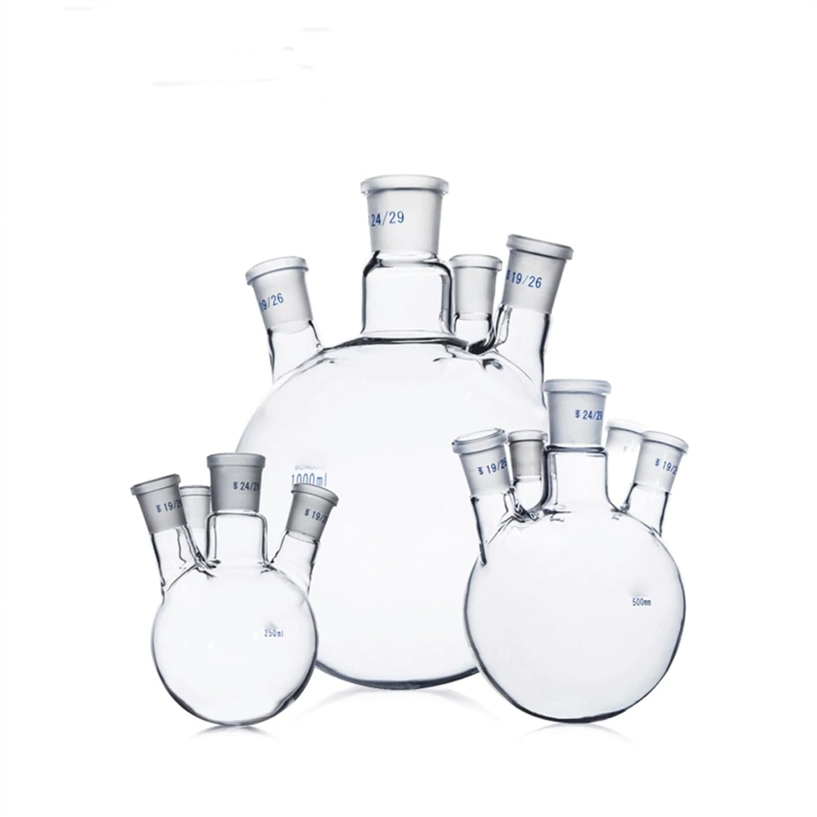19/26 24/29 29/32 Estándar 100/250/500/1000/2000 ml Frasco de reacción de vidrio de 4 cuellos Laboratorio Laboratorio Experimento químico(100ml 24-24-24-24)