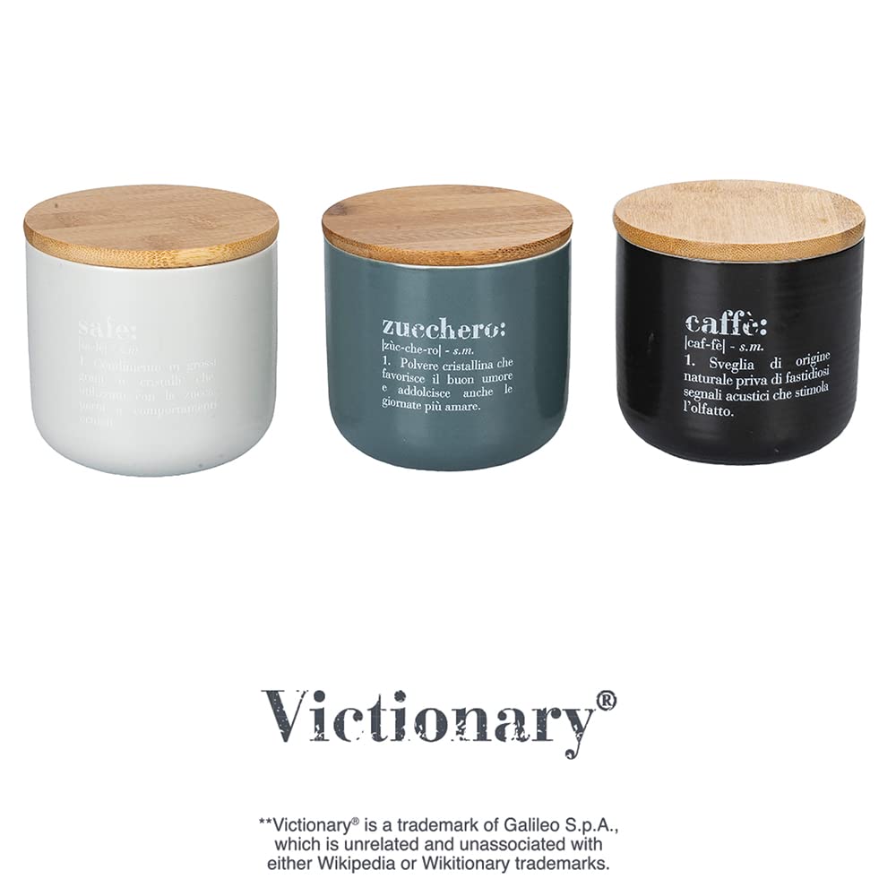 Villa d'Este Home Tivoli Set 3 barattoli Sale, Zucchero e caffè 500 ml, in New Bone China, Coperchio in Bamboo Victionary