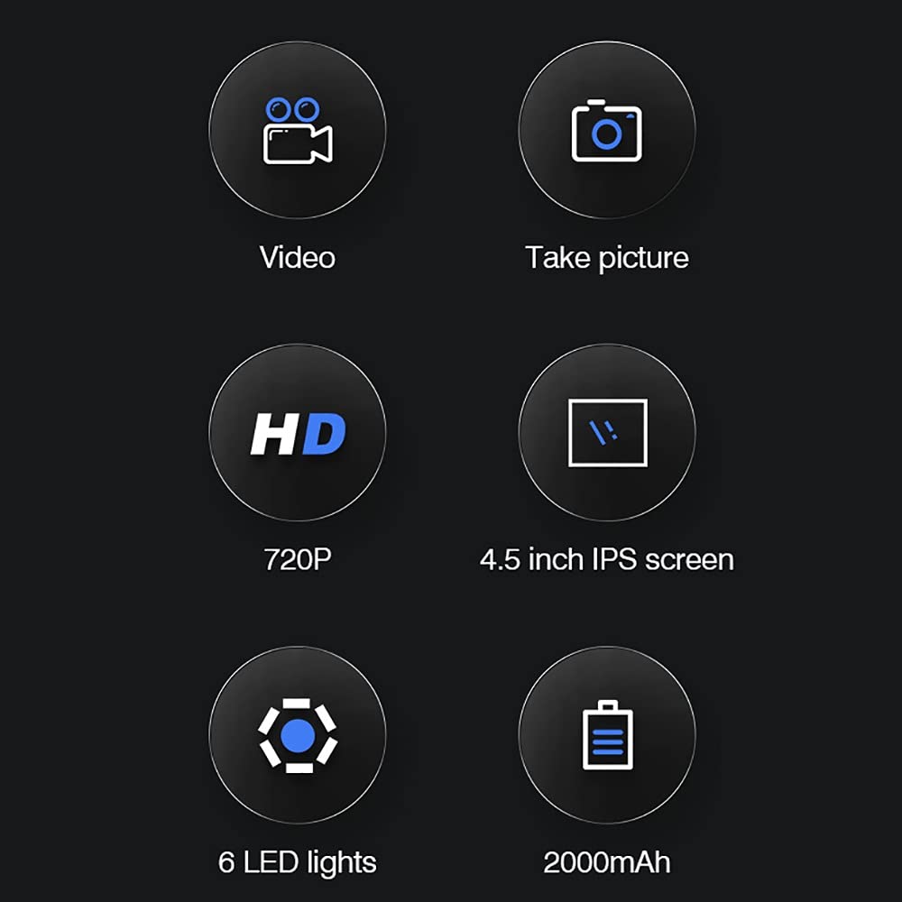 8MM Industrial Borescope, 4.5inch IPS Screen, 720P HD Waterproof Probe, LED Lights, Flexible Cable, for Automotive HVAC Plumbing(1M/3.28FT Cable)