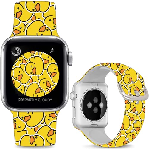 Image of Leotop Pattern Printed Soft Silicone Bands Compatible with Apple Watch 49mm 46mm 45mm 44mm 42mm 41mm 40mm 38mm. (Yellow Rubber Ducks, 38mm/40mm/41mm/42mm(Series 10))