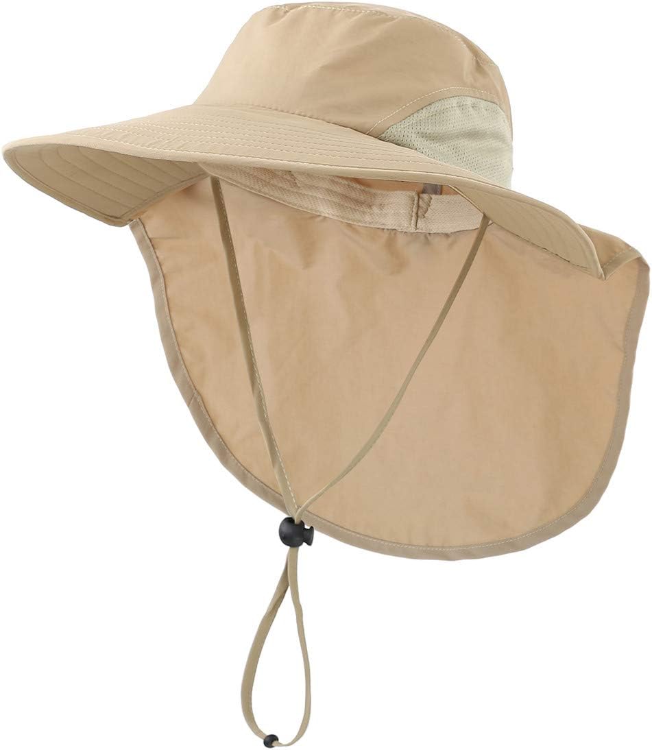 Mens Womens Outdoor Wide Brim Sun Hat with Neck Flap Mesh UV Protection Hat Fishing Hats