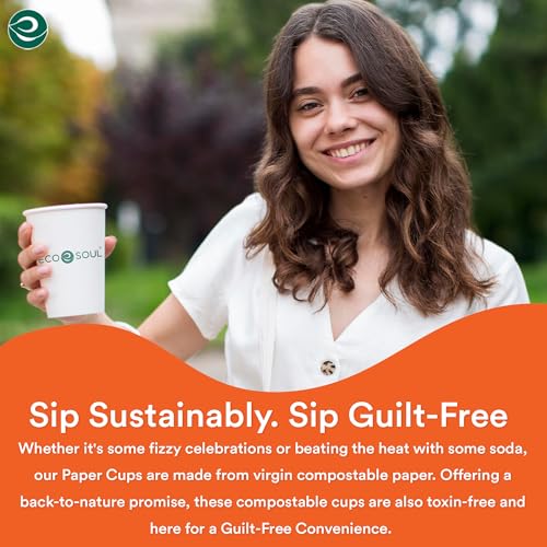 Image of ECO SOUL [350 ml, 25 Count] Disposable White Paper Cups| Plastic-Free Aqueous Coated | Eco-Friendly & Biodegradable Cups | Use & Throw Party Glasses | Ideal for Tea, Coffee & Water | 280 GSM
