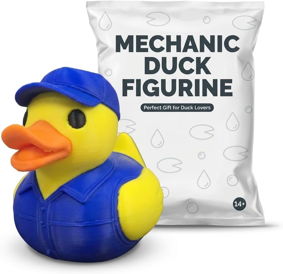 Mechanic Duck Collectible Figurine - Detailed Automotive Themed Desk Decor for Car Enthusiasts - 3D Printed in Canada