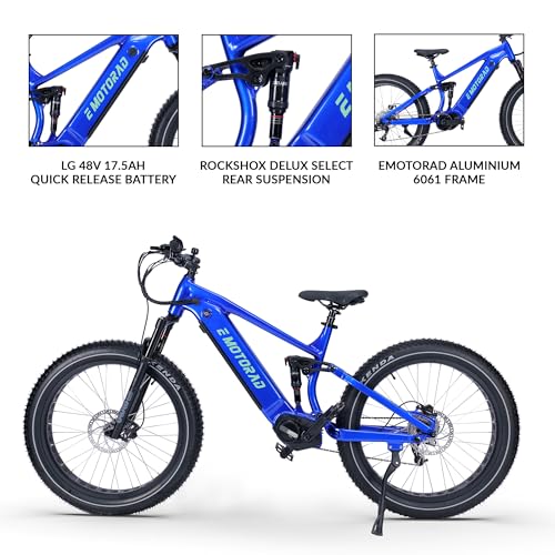 Image of EMotorad Nighthawk Mountain Electric Cycle (17.5Ah Li-Ion Removable Battery, Rockshox Dual Suspension, Kenda Juggernaut Fat Tyres) (Berry Blue)