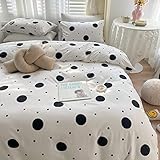 LIWHENHAO Polka Dots Duvet Cover Set Queen 100% Cotton Bedding Black and White Dot Pattern Printed 1