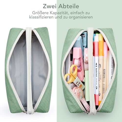 KALIDI Mäppchen Federmäppchen mit 2 Fach Mädchen Teenager Stiftetasche Stiftemappe Cord-Stoff Federtasche Pencil Case Schulmäppchen
