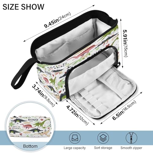 Image of Portable Pencil Case Pen Bag with Zipper, Wild Friend Dinosaur Dino Large Pencil Pouch Pen Case Stationery Bag for Office School Student, Multifunctional Pen Box for Girl Boy Men Women