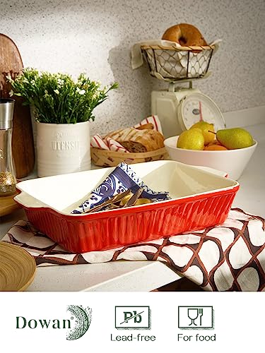Image of DOWAN 9x13-inch Deep Casserole Baking Dish for Lasagna, 135 oz Ceramic Pan with Handles, Oven Safe for Baking and Home Decor, Red
