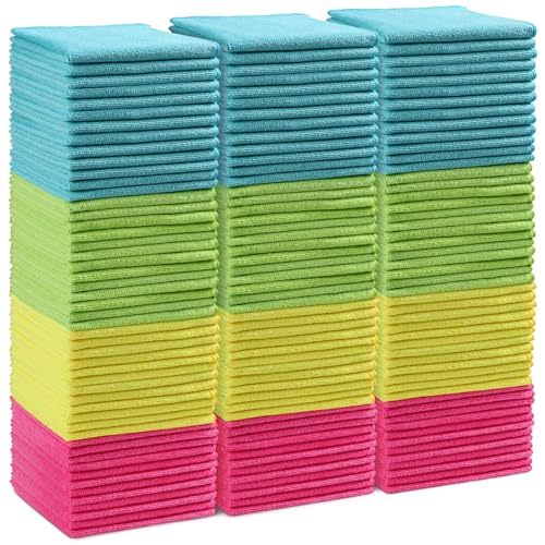 HOMEXCEL Microfiber Cleaning Cloth,150 Pack Cleaning Rags, Cleaning Towels with 4 Color Assorted,11.5"X11.5" Shop Towels (Green/Blue/Yellow/Pink)
