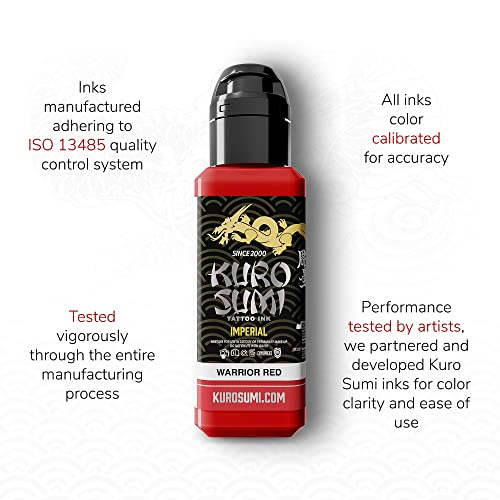 Kuro Sumi Imperial - Warrior Red - Professional Tattoo Ink & Tattoo Supplies For Vibrant Color & Shading - Skin-Safe Permanent Tattooing - Vegan (1.5 Oz) #TOP5