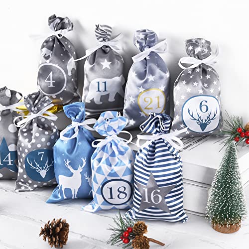 PANSIBY Advent Calendar for Filling Self-Filling Christmas Calendar to Hang with Blue Grey Fabric Bags - Image 4