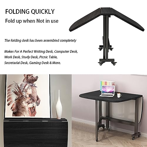 Rukulin Drop Leaf Dining Table – Solid Wooden Foldable Kitchen Table With 6 Wheels For Dining Room (Black) #TOP2