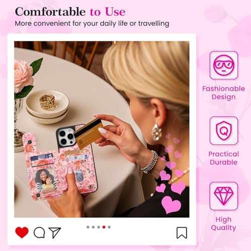 ZCDAYE Wallet Case with Card Holder for iPhone 13 Pro Max, Pink Flowers - image 3