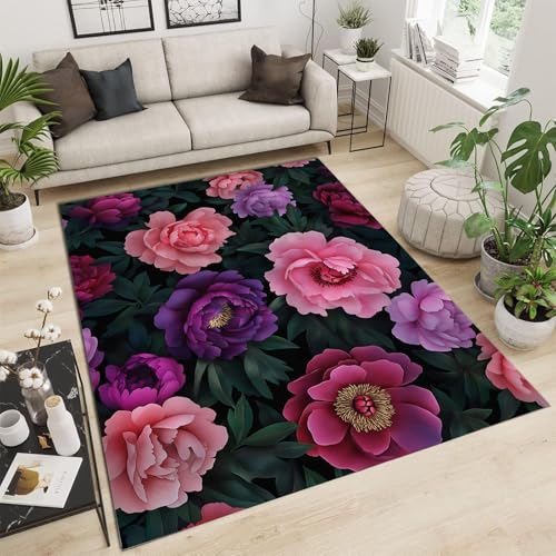 Tapis de salon texture pivoine feuilles vertes sol cuisine