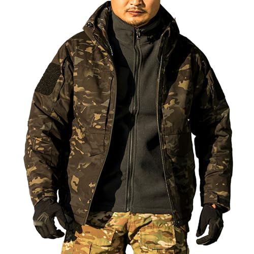 Men's Camo Waterproof Ski Jacket Winter Warm Snow Coat Windproof Mountain Raincoat Snowboarding Hooded Jackets (Small,Dark Green)