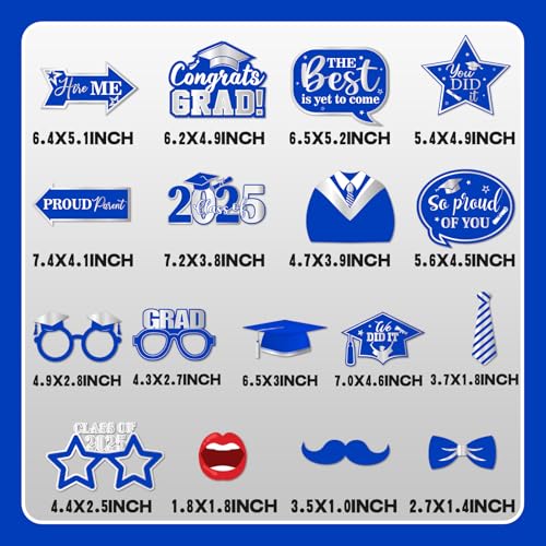 Image of Silver and Blue Graduation Decorations, Congrats Grad Banner, Photo Props, Balloons, Fringe Curtains, Class of 2025