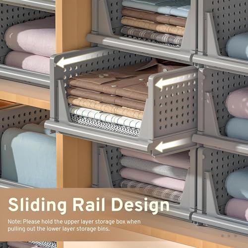 Image of Heart Home Pack of 3 Storage Organizer | Wardrobe Organizer | Cloth Organizer | Foldable Shirt Stacker Box for Almirah | Closet Storage Basket | Large | Gray & Pista Green & Ivory