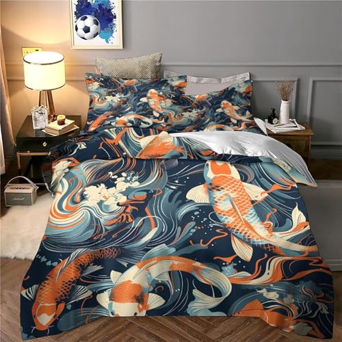 Parure de lit poissons koï 3D avec impression textile haute définition 140x200cm - 6