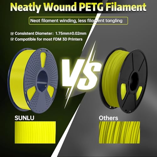 Image of SUNLU PETG Glow in Dark Filament,1kg(Yellow,Glow Yellow) | Luminous PETG 1.75mm,High Brightness Filament,Dimensional Accuracy + /- 0.02mm.