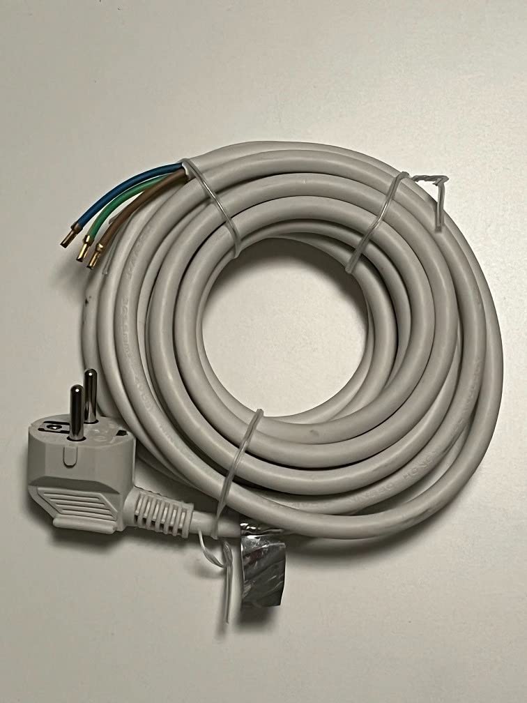 10 meter stroomkabel met adereindhulzen, stekker, 230 V, 16 A, IP20 netsnoer, 3-polige aansluitkabel met Schuko stekker, aansluitkabel, geaarde voedingskabel, adapterkabel met adereindhulzen, witte