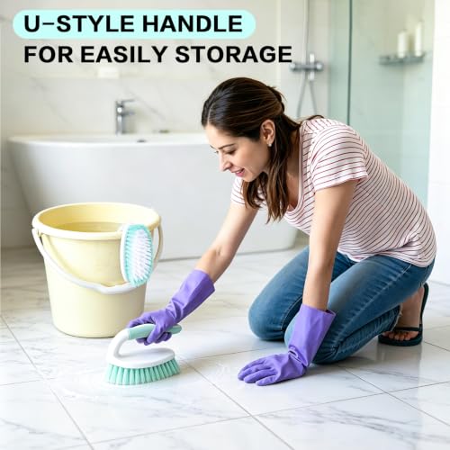 Image of 3 Pack Bathroom Scrub Brush Set, Heavy-Duty Scrub Brushes for Cleaning | Green Scrubbing Brush with Non-Slip Handle and Stiff Bristles for Cleaning Floor, Bathtub, Tub, Tile, Gap, Kitchen, Sink