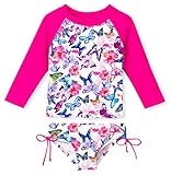 swimsobo Bathing Suit for Toddler Girls Long Sleeve Rash Guard Two Pieces Swimwear Butterfly Flower...